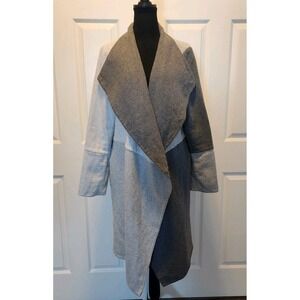 Alfani Womens Lagenlook Coat L XL Gray Wool Blend Patchwork Colorblock Trench